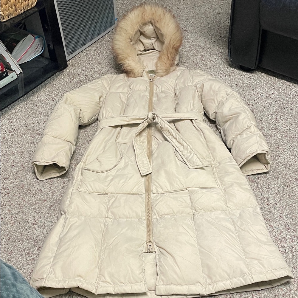 Vintage real sherling hood down feather filled tan Puffer Coat - like new